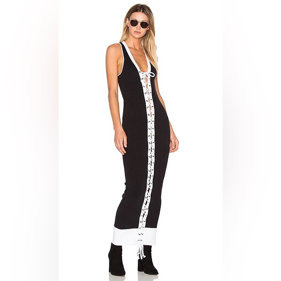 Puma Dresses & Skirts - Fenty by Puma Lacing Ribbed Midi Dress in Black & White - 076